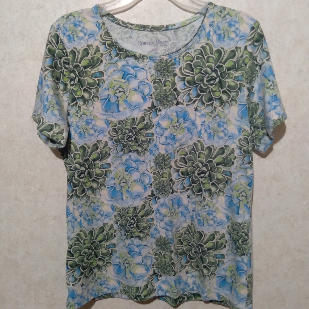 Rebecca Malone size large blue and green floral design top
